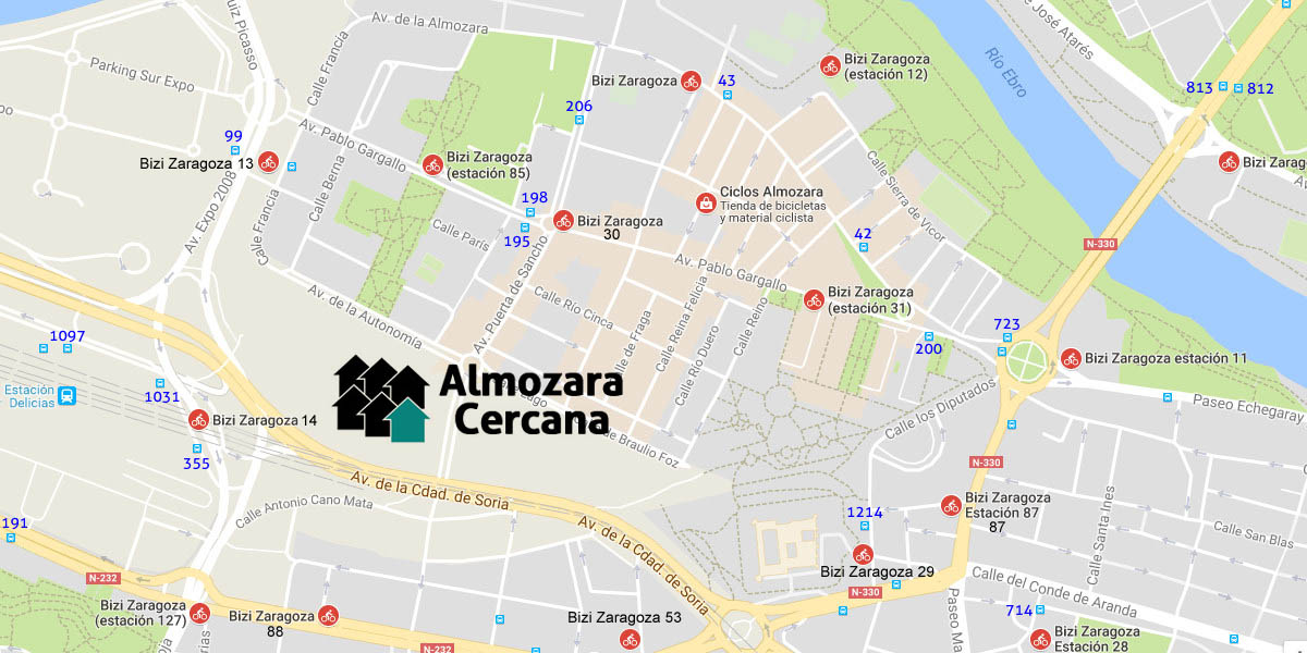 mapa paradas bus y bizi en almozara mapa bus bizi almozara